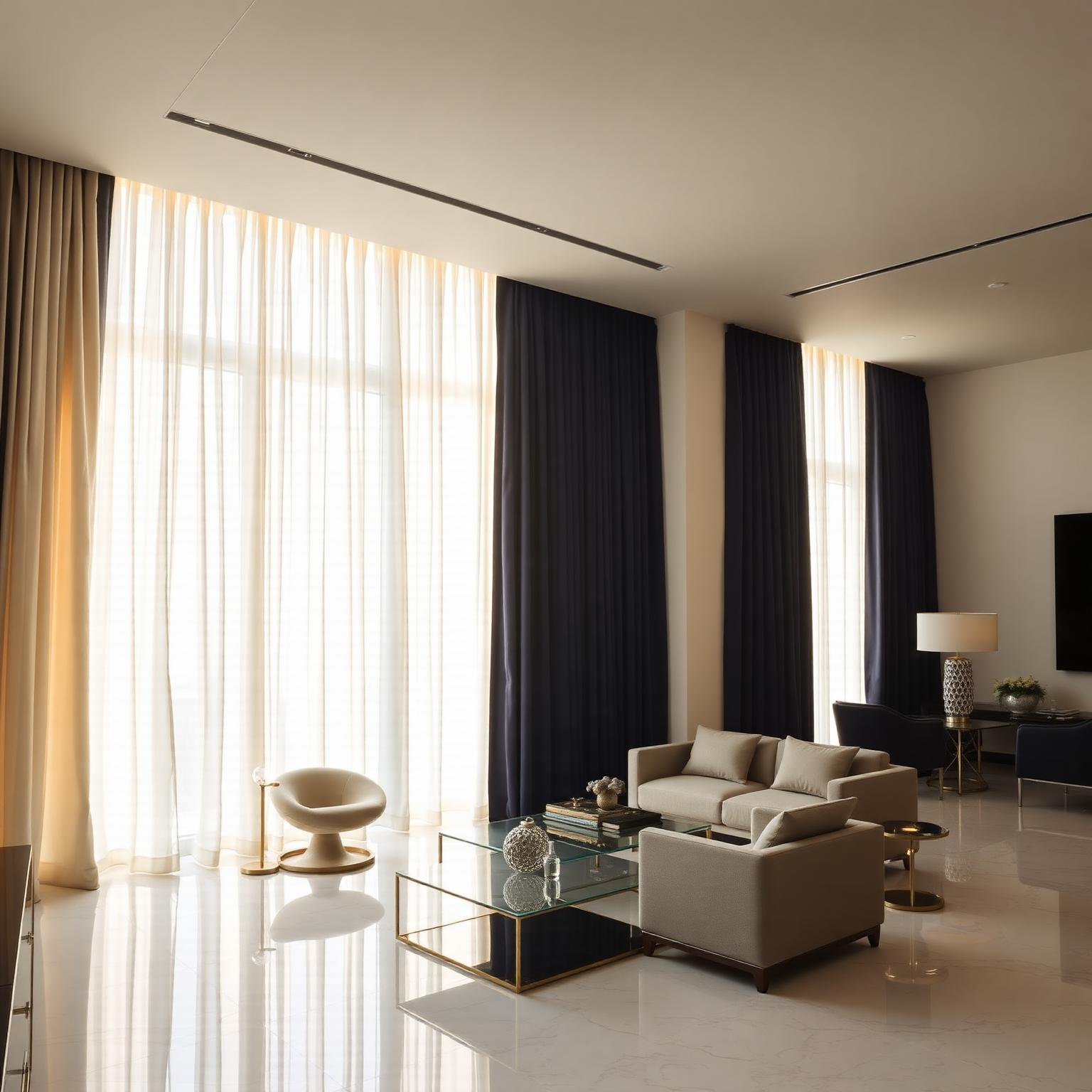 Luxury custom curtains in an elegant Dubai living room